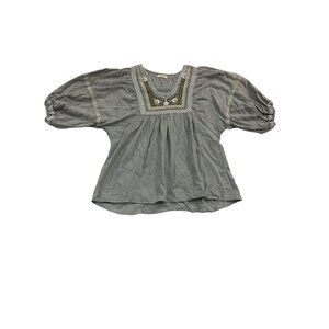 Bubble sleeve embroidered top